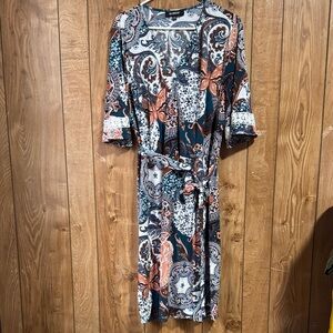 Chic Paisley Midi Dress in Blue and Orange